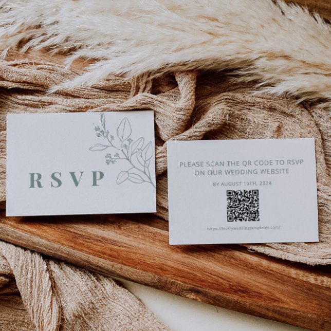 Floral Sage Green Wedding RSVP QR Code Card (Creator Uploaded)