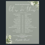 Floral Sage Green Wedding Schedule Timeline<br><div class="desc">This stylish sage green greenery wedding schedule-timeline can be personalised with your wedding details in chic typography. Designed by Thisisnotme©</div>