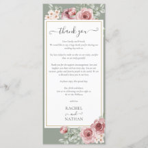 Floral Sage Green Wedding Thank You Place Card