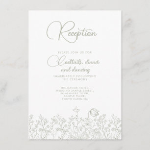 Floral Sage Green Wildflower Wedding Reception Enclosure Card