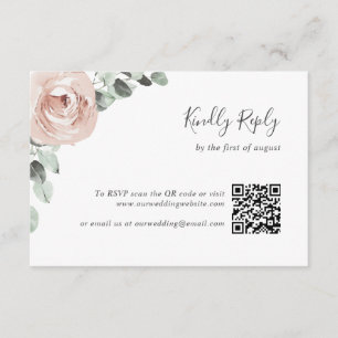 Floral Sage Greenery Dusty Rose QR Code Wedding RSVP Card