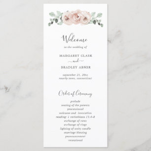 Floral Sage Greenery Dusty Rose Wedding Programme
