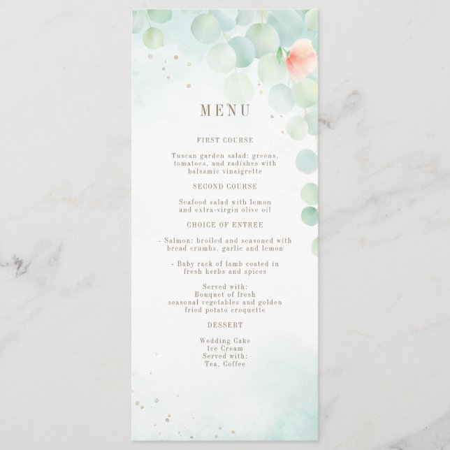 Floral Sage Greenery Eucalyptus Monogram Wedding Menu (Front)