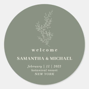 Floral Sage Ivory Welcome Wedding Elegant Autumn Classic Round Sticker