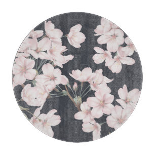 Floral sakura, dark grey, seamless pattern. cutting board