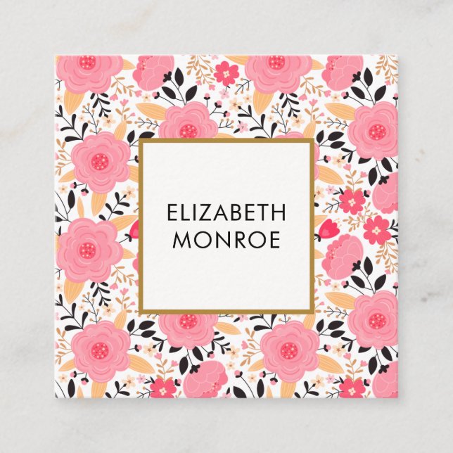Floral Salon Hair Stylist Makeup Spa Square Business Card (Front)