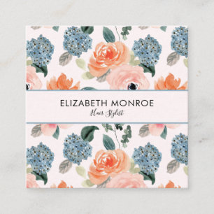 Floral Salon Hair Stylist Makeup Square Business Card