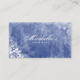 Floral Salon Spa Business Card Grunge Blue Denim W