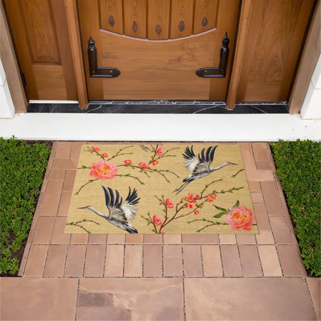 Floral Sand Hill Cranes Birds Nature's Beauty Doormat (Outdoor)