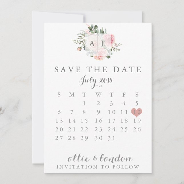 Floral Save The Date Calendar (Front)