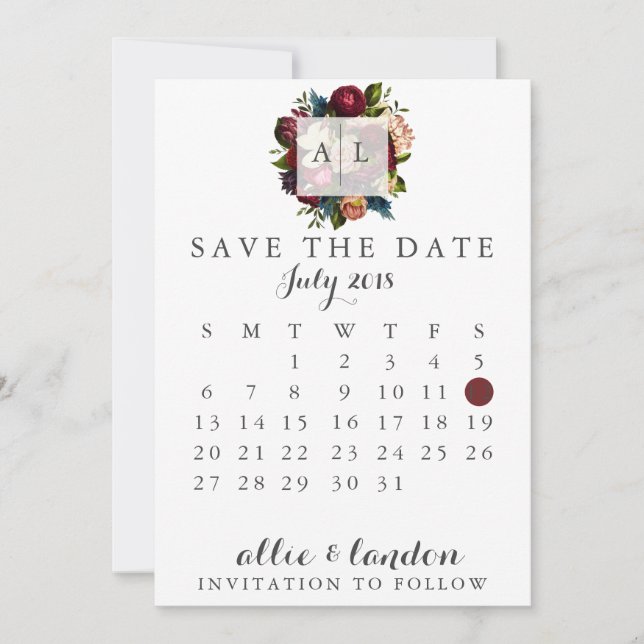 Floral Save The Date Calendar (Front)