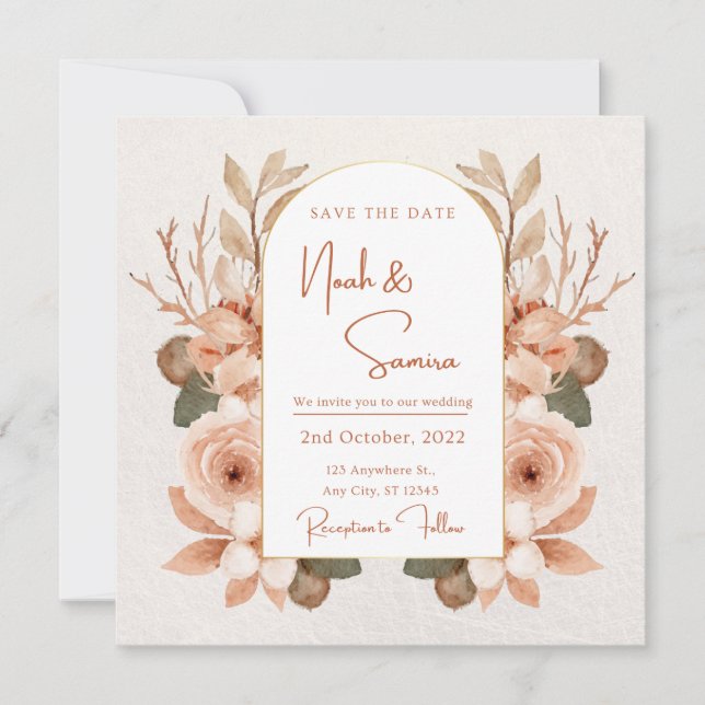Floral Save The Date Invitation For Wedding (Front)