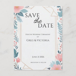 Floral Save the Date Invitation Postcard