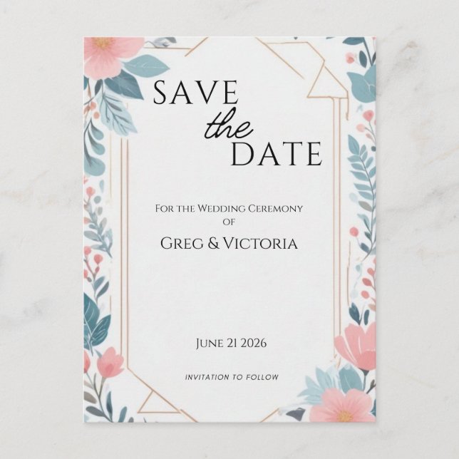 Floral Save the Date Invitation Postcard (Front)