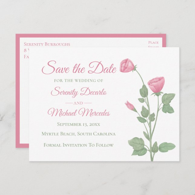 Floral Save the Date Pink Spring Flowers Wedding Announcement Postcard (Front/Back)