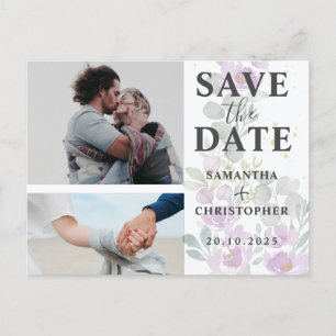 Floral Save the Date Pink & White Photo Wedding Announcement Postcard