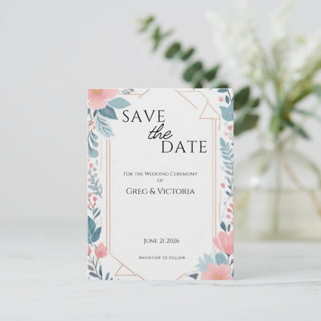 Floral Save the Date Postcard (Standing Front)