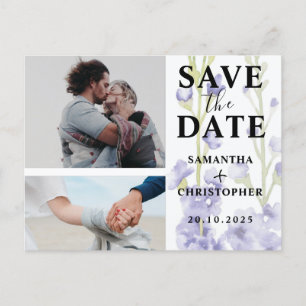 Floral Save the Date Puple & White Photo Wedding Announcement Postcard