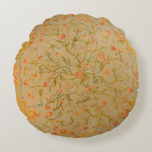 Floral Savonnerie Rose Tulip Greenery  Round Cushion