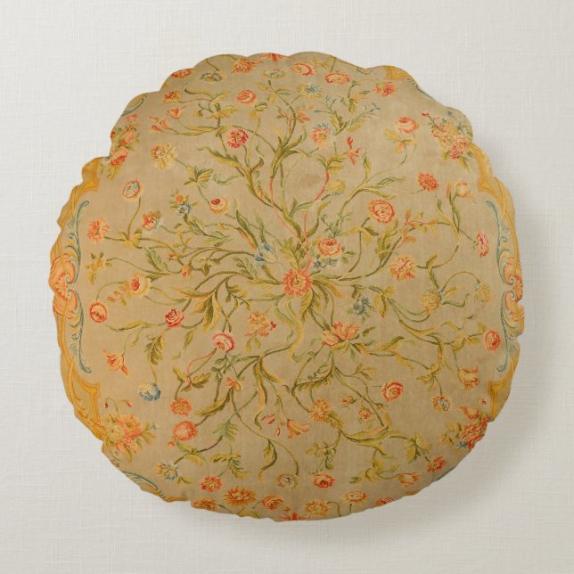 Floral Savonnerie Rose Tulip Greenery  Round Cushion (Front)