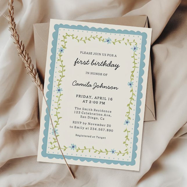 Floral Scalloped Frame Birthday Invitation (Creator Uploaded)