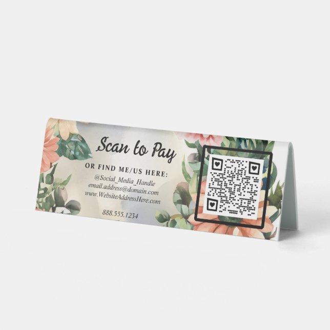 Floral Scan To Pay Pop-Up Market Vendor QR code (Front)
