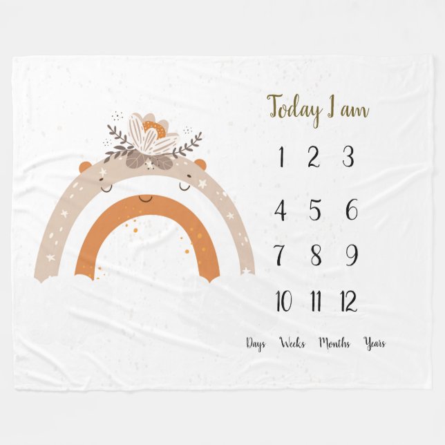 Floral scandi Rainbow  Baby 1st year Milestone    Fleece Blanket (Front (Horizontal))