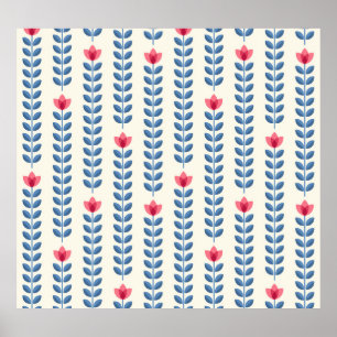 Floral Scandinavian Geometric Retro Wallpaper Poster