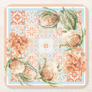 Floral scarf design square paper coaster