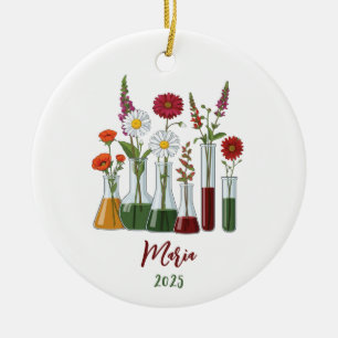 Floral Science Christmas, Flower Lab Beakers Ceramic Tree Decoration