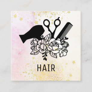 *~* Floral Scissor Combe Flower Glitter Dryer AP6 Square Business Card