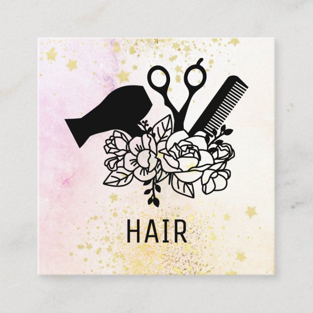 *~* Floral Scissor Combe Flower Glitter Dryer AP6 Square Business Card (Front)