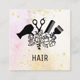 *~* Floral Scissor Flower Glitter Ombre Pastel AP6 Square Business Card