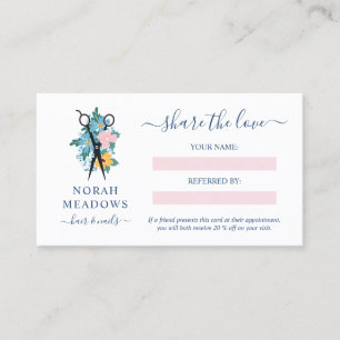 Floral Scissor White Hair Stylist Share the Love Referral Card
