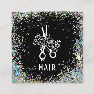 *~* Floral Scissors Flowers Rainbow Glitter AP6 Square Business Card