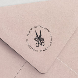 Floral Scissors Hairstylist/Salon Return Address Self-inking Stamp