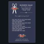 Floral Scissors - Navy Blue Hair Salon Flyer<br><div class="desc">Hair salon business flyer in navy blue with modern white fonts,  a pair of white scissors,  and hand-drawn flowers in beautiful colour combinations: coral red,  hot pink,  orange,  and white.</div>