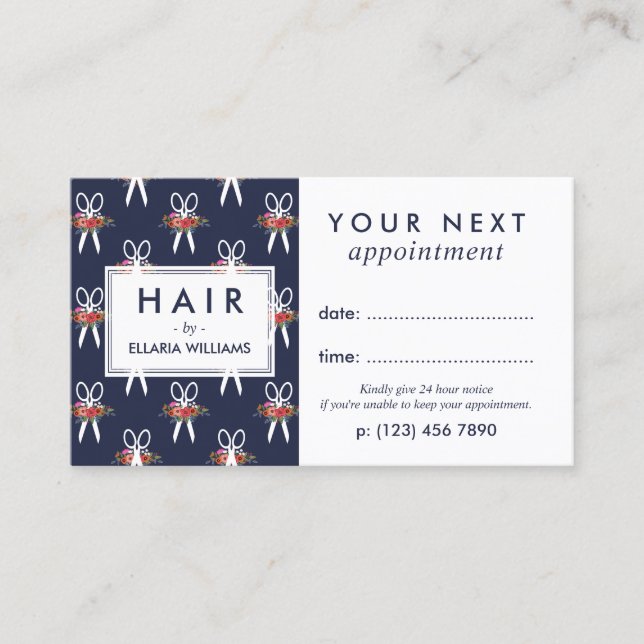 Floral Scissors Pattern Hair Stylist Appointment (Front)