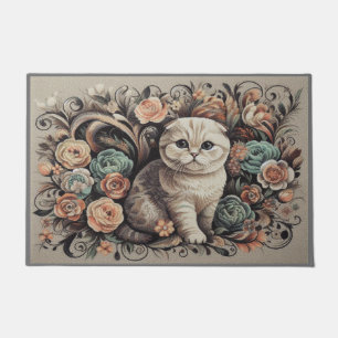 Floral Scottish Fold Cat, Scottish Fold Flowers Doormat