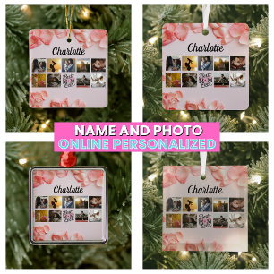 Floral Script Best Mum Ever Pink Photo Collage Ceramic Ornament