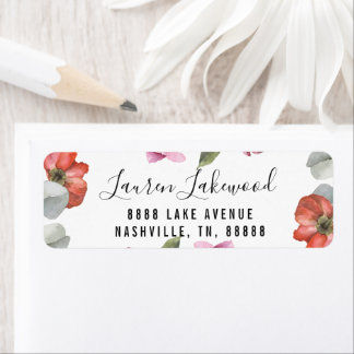 Floral Script Bridal Shower Return Address Label