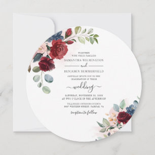 Floral Script Burgundy Botanical Modern Wedding Invitation