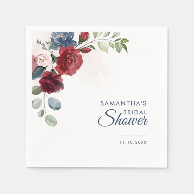 Floral Script Custom Bridal Shower Paper Napkin (Front)