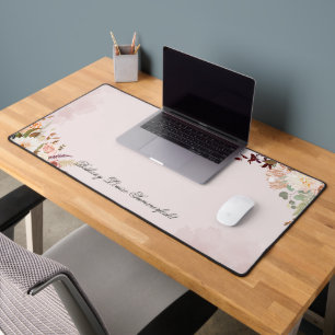 Floral Script Name Monogram Botanical Desk Mat
