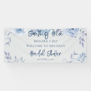 Floral Script Something Blue Bridal Shower Banner