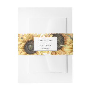 Floral Script Sunflower Botanical Wedding Invitation Belly Band