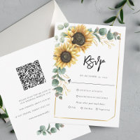Floral Script Sunflower QR Code Wedding