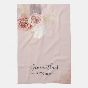 Floral Script Terracotta Personalised Tea Towel