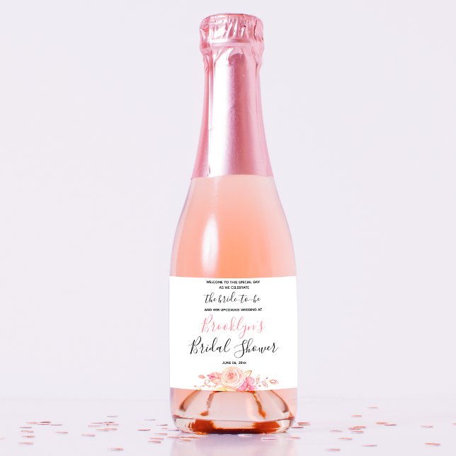 Floral Script Welcome Bridal Shower Sparkling Wine Label (Creator Uploaded)