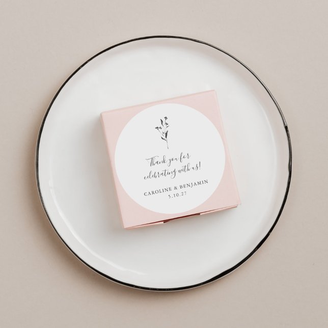 Floral Script White Boho Wedding Custom Thank You Classic Round Sticker (Creator Uploaded)
